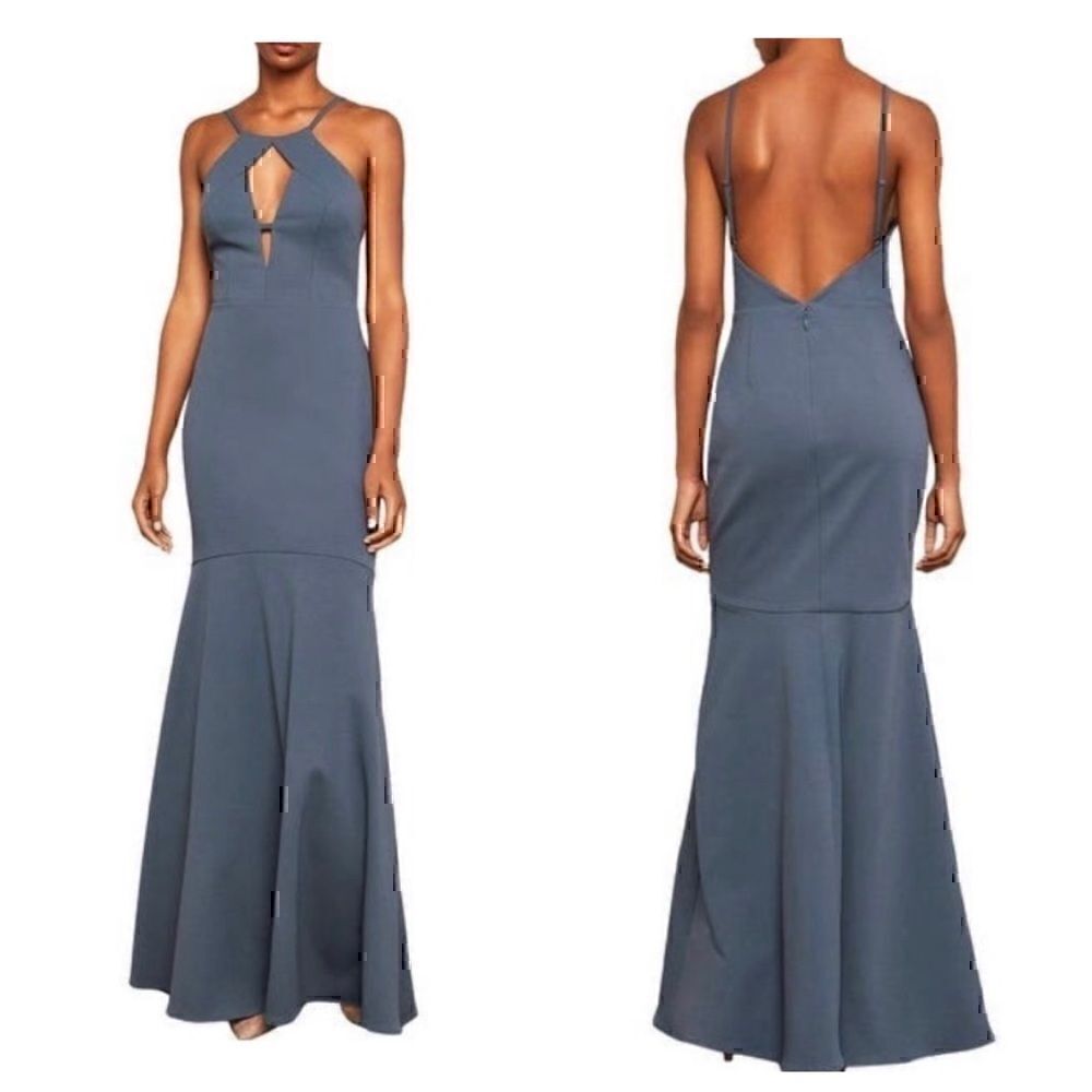 NWT BCBG MAX AZRIA $298 NIGHTSHADOW BLUE FRONT CUTOUT HALTER GOWN DRESS SZ 2